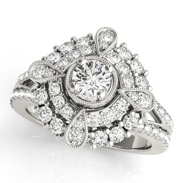 Platinum Round Halo Pear Cluster Split Shank Prong Setting Ring 1