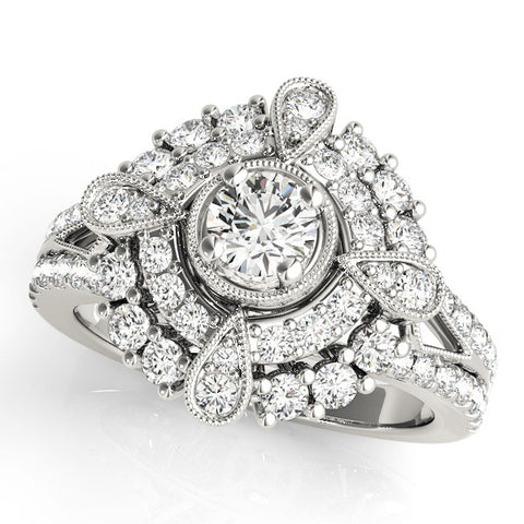 Platinum Round Halo Pear Cluster Split Shank Prong Setting Ring 1