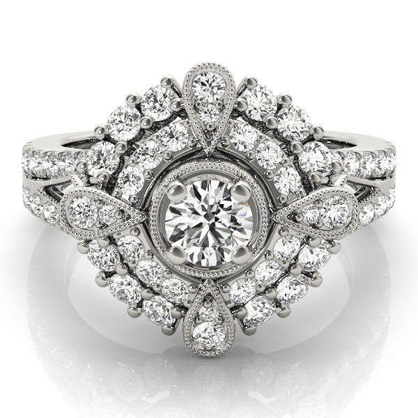 Platinum Round Halo Pear Cluster Split Shank Prong Setting Ring 2