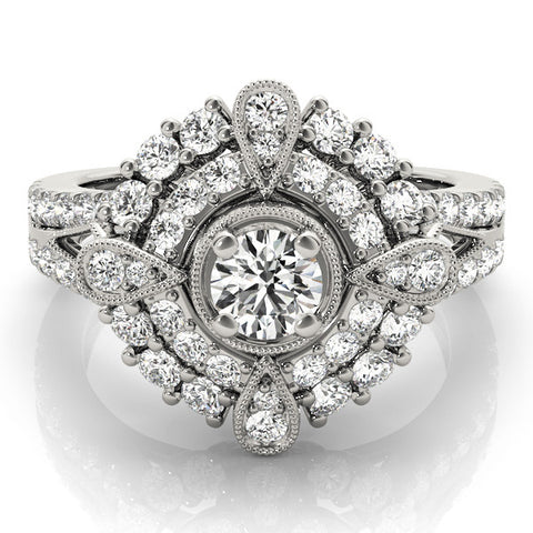 Platinum Round Halo Pear Cluster Split Shank Prong Setting Ring 2