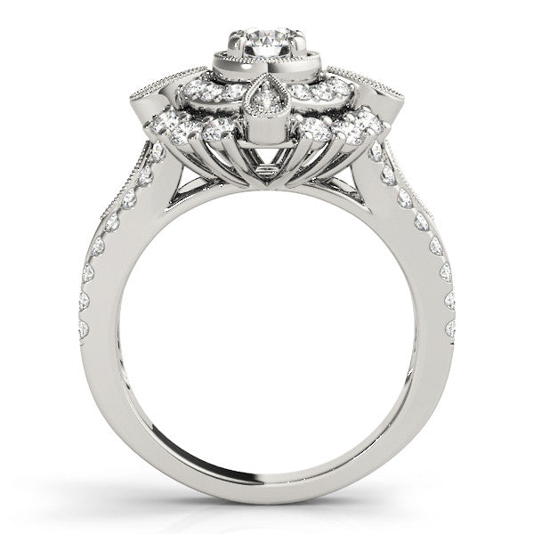 Platinum Round Halo Pear Cluster Split Shank Prong Setting Ring