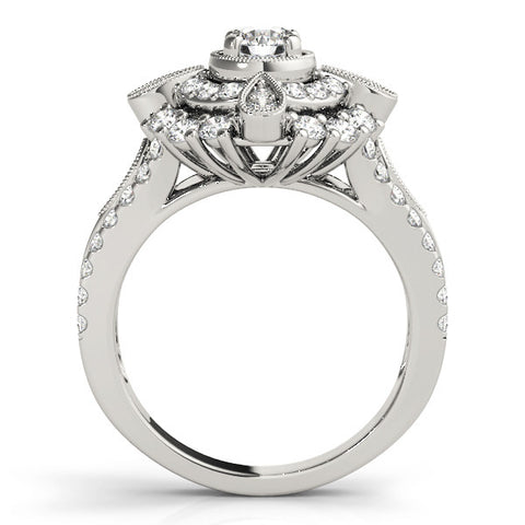 Platinum Round Halo Pear Cluster Split Shank Prong Setting Ring