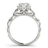 Platinum Round Halo Solitaire with Scrollwork Band and Four-Prong Setting 2