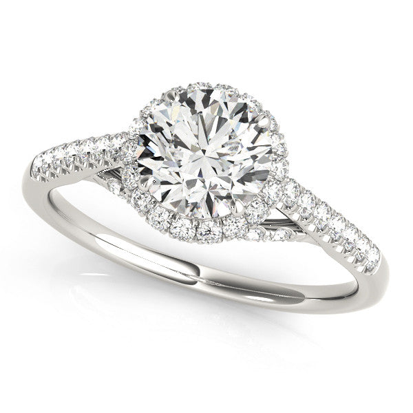 Platinum Round Halo Split Shank Diamond Engagement Ring 1