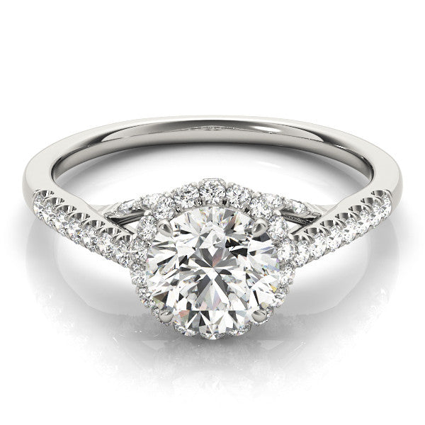 Platinum Round Halo Split Shank Diamond Engagement Ring 2
