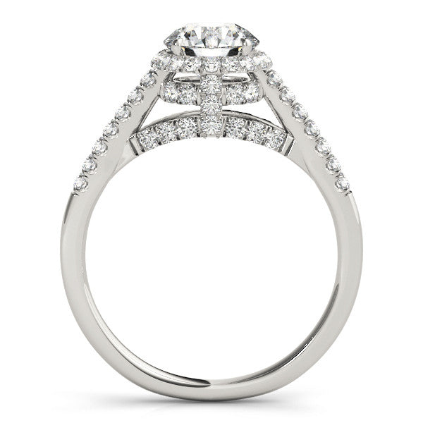 Platinum Round Halo Split Shank Diamond Engagement Ring