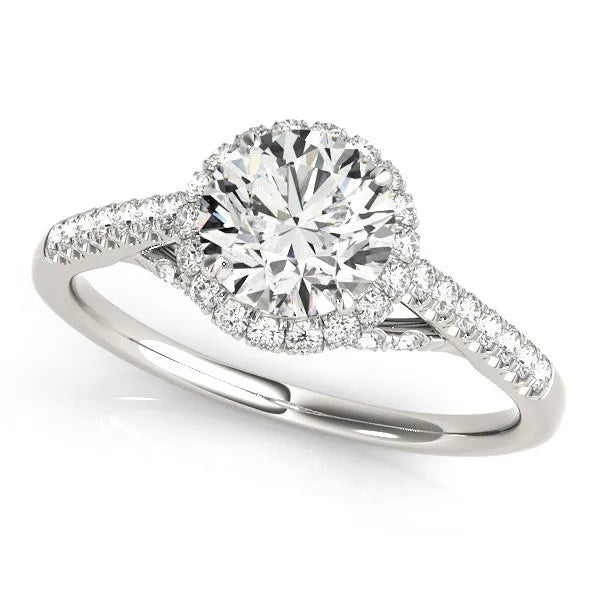 Platinum Round Halo Split Shank Diamond Engagement Ring