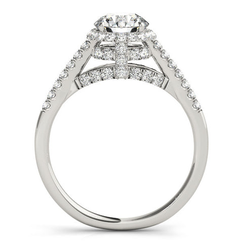 Platinum Round Halo Split Shank Diamond Engagement Ring