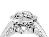 Platinum Round Halo Split Shank Diamond Ring with Milgrain Prong Setting_18