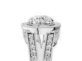 Platinum Round Halo Split Shank Diamond Ring with Milgrain Prong Setting_19