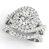 Platinum Round Halo Twist Band Prong Setting Ring 1