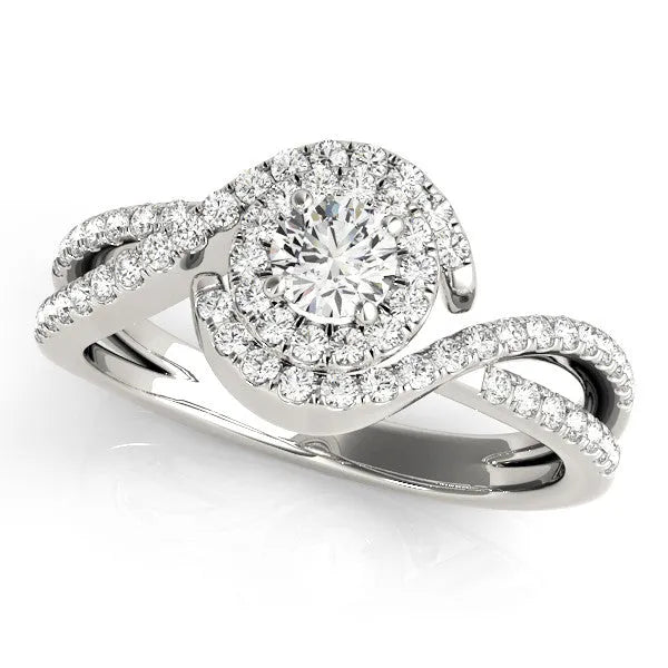Platinum Round Halo Twist Band Solitaire Prong Setting