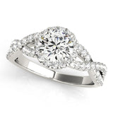 Platinum Round Halo Twist Band Solitaire Ring with Four-Prong Setting 1