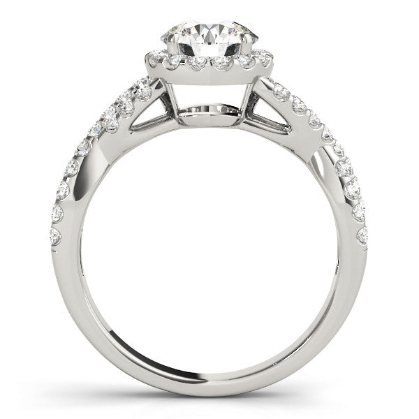 White gold Round Halo Twist Band Solitaire Ring with Four-Prong Setting