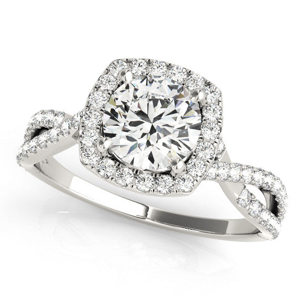 Platinum Round Halo Twist Band Solitaire with Four-Prong Setting 1