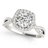 Platinum Round Halo Twist Band Solitaire with Four-Prong Setting 1