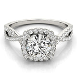 Platinum Round Halo Twist Band Solitaire with Four-Prong Setting 2