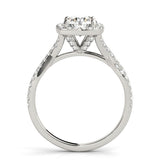 Platinum Round Halo Twist Band Solitaire with Four-Prong Setting