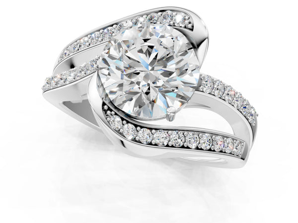 Platinum Round Solitaire Bypass Diamond Engagement Ring with Channel-Set Band and Four-Prong Setting