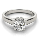 Platinum Round Solitaire Diamond Engagement Ring with Four-Prong Setting and Tapered Band 1