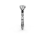 Platinum Round Solitaire Diamond Engagement Ring with XO Engraved Band and Four-Prong Setting 2
