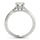 Platinum Round Solitaire Diamond Ring with Milgrain Band and Four-Prong Setting 2
