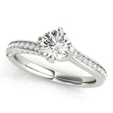 Platinum Round Solitaire Diamond Twist Band with Pavé Setting and Four-Prong Setting