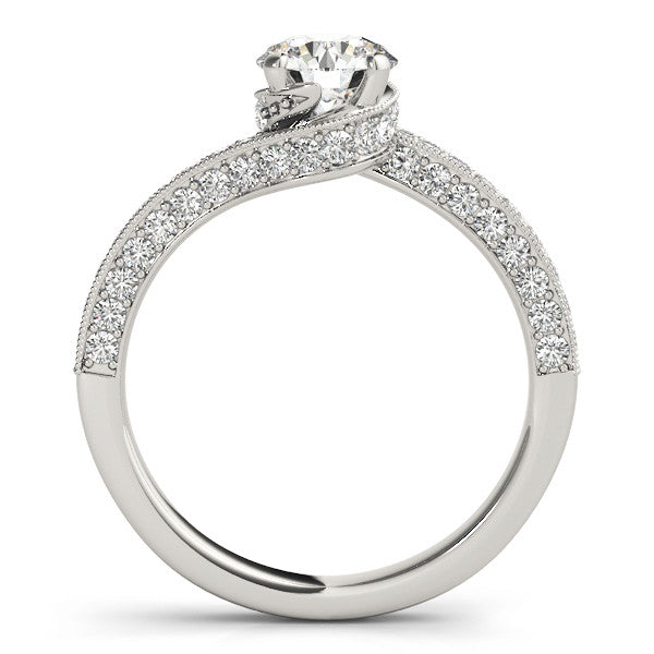 Platinum Round Solitaire Diamond Twisted Band with Pavé Setting 1