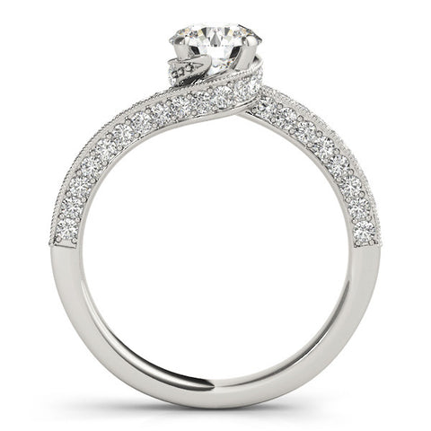 Platinum Round Solitaire Diamond Twisted Band with Pavé Setting 1