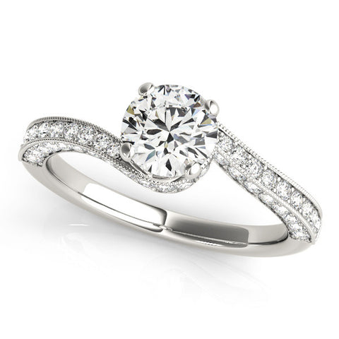 Platinum Round Solitaire Diamond Twisted Band with Pavé Setting