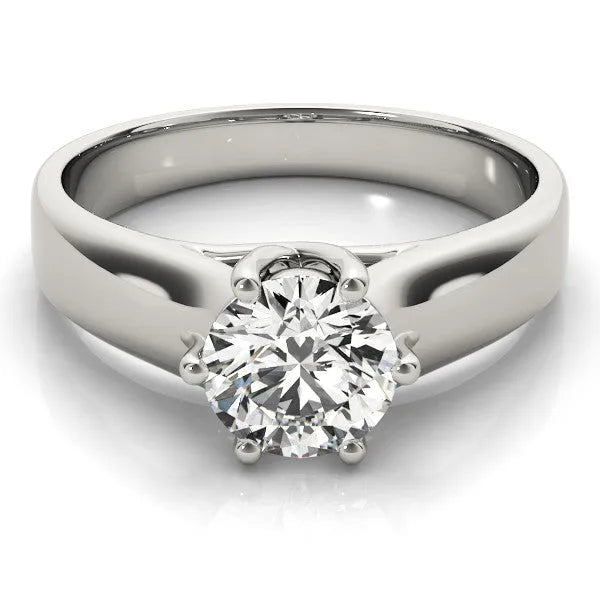 Platinum Round Solitaire Engagement Ring with Six-Prong Setting and Comfort Fit Band