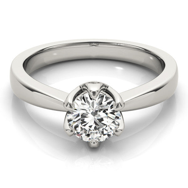 Platinum Round Solitaire Engagement Ring with Six-Prong Setting and Tapered Band 2