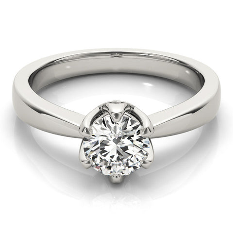 Platinum Round Solitaire Engagement Ring with Six-Prong Setting and Tapered Band 2