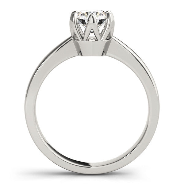 Platinum Round Solitaire Engagement Ring with Six-Prong Setting and Tapered Band