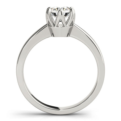 Platinum Round Solitaire Engagement Ring with Six-Prong Setting and Tapered Band