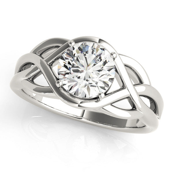 Platinum Round Solitaire Intertwined Band Prong Setting Ring 1