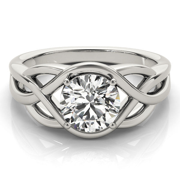Platinum Round Solitaire Intertwined Band Prong Setting Ring 2