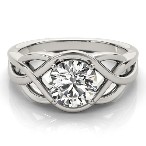 Platinum Round Solitaire Intertwined Band Prong Setting Ring 2