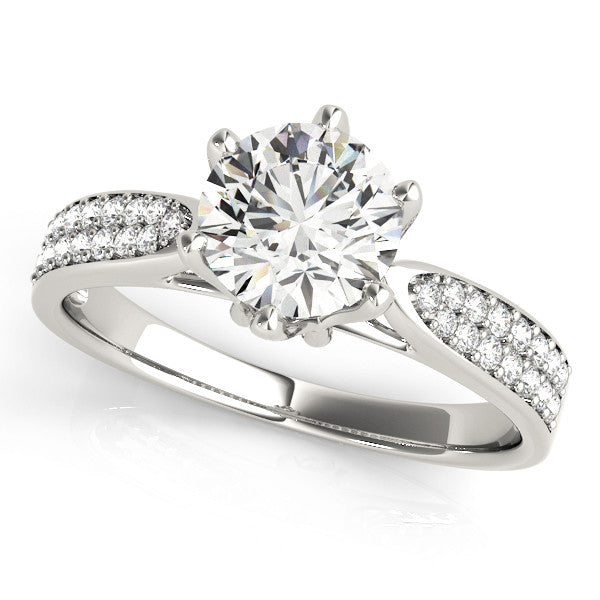 Platinum Round Solitaire Pavé Split Shank Six-Prong Diamond Ring 1