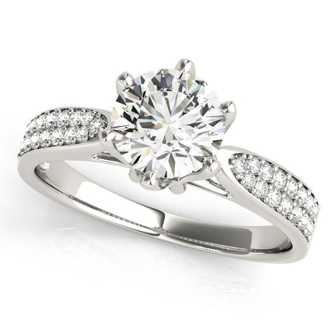 Platinum Round Solitaire Pavé Split Shank Six-Prong Diamond Ring 1