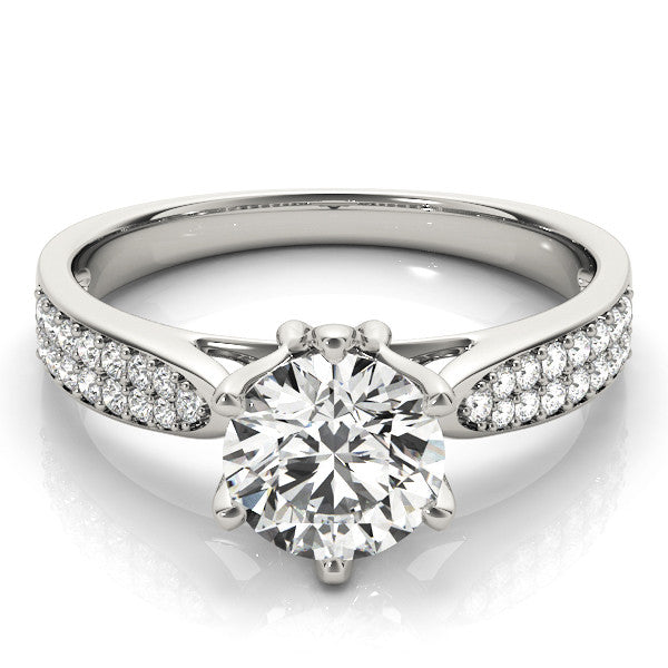 Platinum Round Solitaire Pavé Split Shank Six-Prong Diamond Ring 2