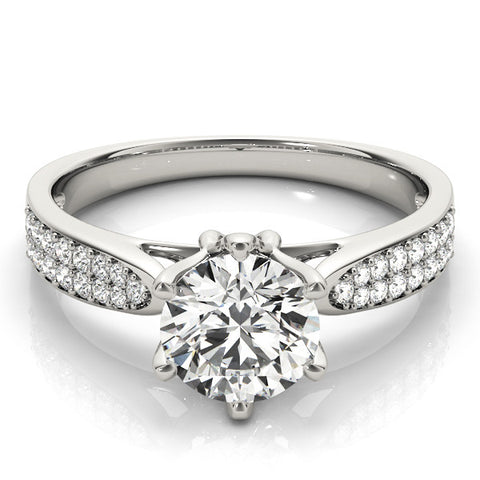 Platinum Round Solitaire Pavé Split Shank Six-Prong Diamond Ring 2