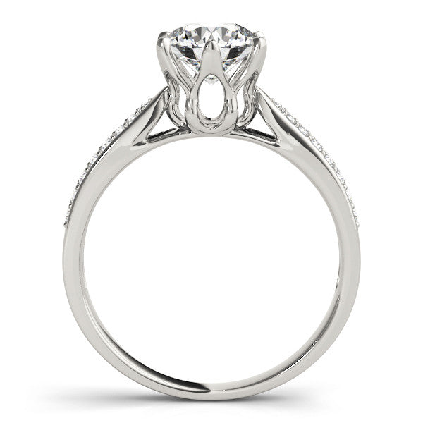 Platinum Round Solitaire Pavé Split Shank Six-Prong Diamond Ring