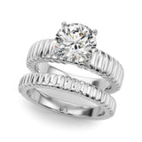 Platinum Round Solitaire Ribbed Band with Four-Prong Setting 1
