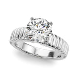 Platinum Round Solitaire Ribbed Band with Four-Prong Setting
