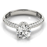 Platinum Round Solitaire Split Shank Pave Diamond Engagement Ring with Four-Prong Setting 1