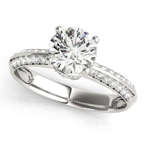 Platinum Round Solitaire Split Shank Pave Diamond Engagement Ring with Four-Prong Setting 1