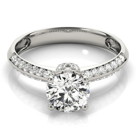 Platinum Round Solitaire Split Shank Pave Diamond Engagement Ring with Four-Prong Setting 2