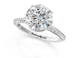 Platinum Round Solitaire Split Shank Pave Diamond Engagement Ring with Four-Prong Setting_447