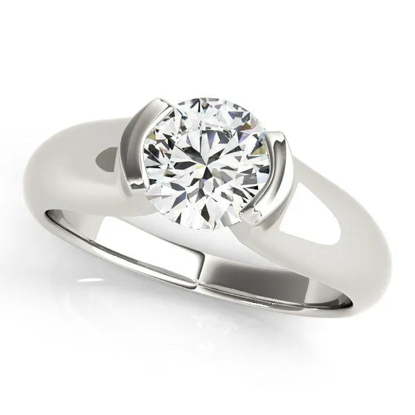 Platinum Cushion Cut Tension Style Solitaire Engagement Ring Setting with Wide Sculpted Band